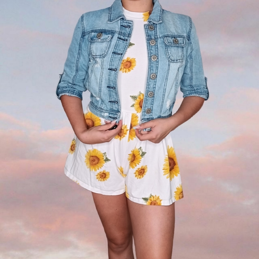 Mock neck open back white romper